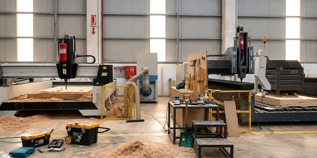 CNC makinesinde yangın riskini gösteren teknik görsel