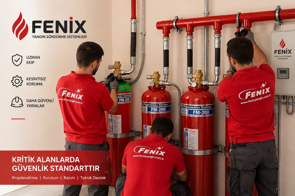 Fenix teknik ekibinin FM200 silindir ve bağlantı sistemleri üzerinde saha çalışması