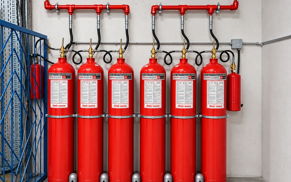 CO2 söndürme sistemi nozul ve boşaltma mekanizması detayı