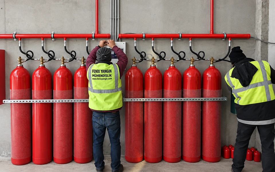Açık saha endüstriyel tesis CO2 söndürme sistemi hatları montajı